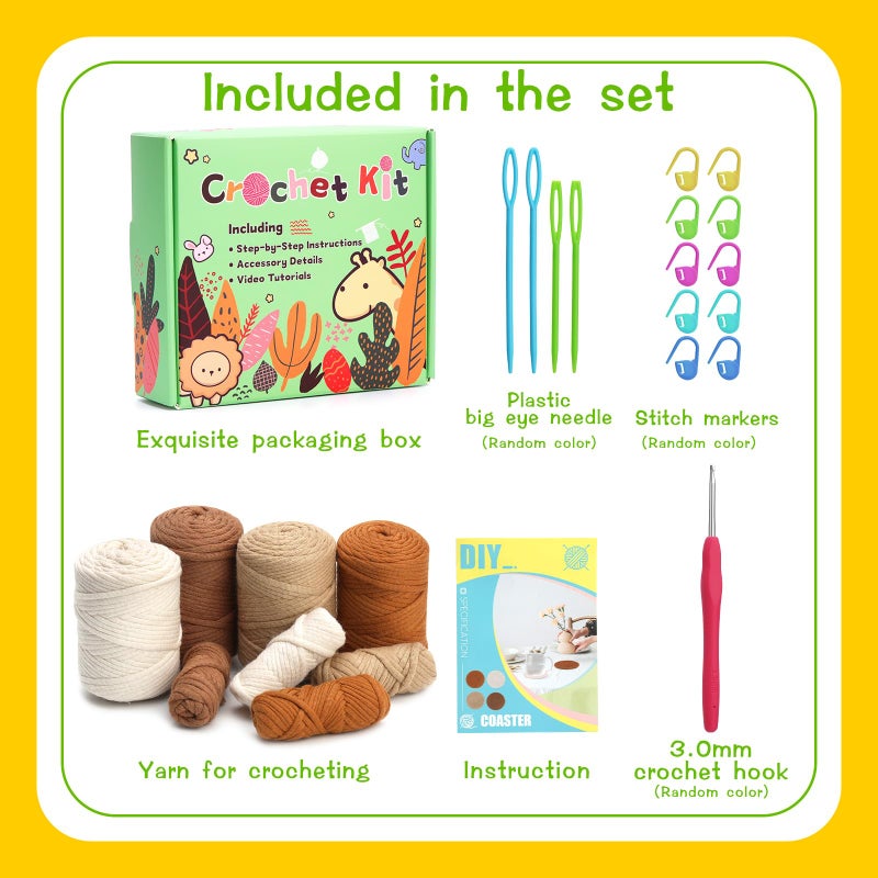 UzecPk Crochet Kit for Beginners  Knitting Kit  4 Pcs Crochet Coasters Kits with Crochet Yarn  Crochet Hook  Step-by-Step Instructions Video  Crochet Supplies Set Craft Kits for Adults - Image 2